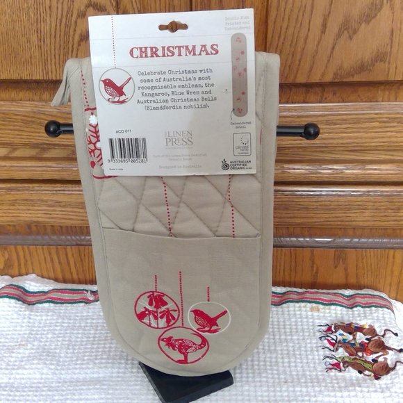 NWT Linen Press Organic Cotton Christmas Double Mitt - Picture 1 of 5